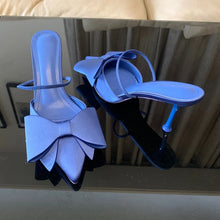 Load image into Gallery viewer, Women's Bow Knot Satin Pointed Toe Slingback Heeled Party Sandals
