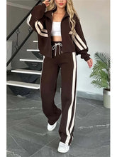Load image into Gallery viewer, Autumn Winter Women's New Hoodie Suit Y2K Striped Zipper Loose Fit Jacket Outwear And High Waist Side-striped Pants Sports Sets
