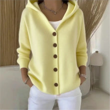 Load image into Gallery viewer, Solid Color Button Knit Hooded Sweater Cardigan Jacket For Autumn Winter New Casual Fashionable Women's Clothing Pulls Femmes
