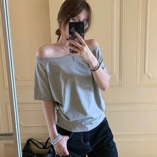 Load image into Gallery viewer, T-shirts Women Niche Design Off Shoulder Solid Short Sleeve Summer Chic Loose Casual Daily Simple Sexy Korean Trendy Street Tops
