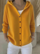 Load image into Gallery viewer, Solid Color Button Knit Hooded Sweater Cardigan Jacket For Autumn Winter New Casual Fashionable Women's Clothing Pulls Femmes
