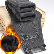 Load image into Gallery viewer, 2025 New Winter Men Black Straight Stretch Denim Thick Velvet Pants Warm Jeans Casual Fleece Line Trousers Male Plus Size
