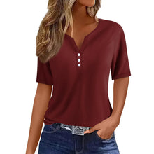 Load image into Gallery viewer, Women Summer Trendy Simple Casual Fashion Button T Shirt V Neck Short Sleeve Solid Loose Pullover Tops Plus Size Ropa De Mujer
