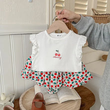 Load image into Gallery viewer, Summer Baby Girls Clothes Cotton Children's Clothing Sets for Kids  Butterfly Sleeve T-Shirts Flowers Print Shorts Two Piece
