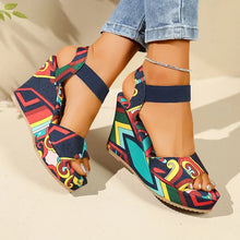 Load image into Gallery viewer, Women's Retro Ethnic Print Wedge Platform Sandals
