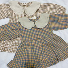 Load image into Gallery viewer, Girls Clothing Cute Children Dresses Kids Baby Girl Plaid Cotton Linen Lapel Collar Dress Long Sleeve Skirt
