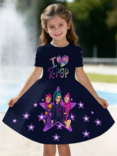 Load image into Gallery viewer, Kpop Cartoon Graphic Dress for Girls Funny Gift for Fan Harajuku Girl Clothes Summer Tops Short Sleeve Dress Children's Clothing
