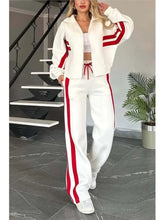Load image into Gallery viewer, Autumn Winter Women's New Hoodie Suit Y2K Striped Zipper Loose Fit Jacket Outwear And High Waist Side-striped Pants Sports Sets
