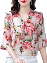Load image into Gallery viewer, Tops for Women Dressy Casual,Ruffle Sleeve Blouses Floral Shirts,V Neck Summer Fashion Clothes

