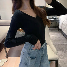 Load image into Gallery viewer, Autumn Winter Women Sweaters Casual Long Sleeve Knitted V Neck Pullover Sweater Femme Basic Solid Jersey Tops Fashion Clothes
