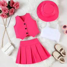 Load image into Gallery viewer, Summer Kids Clothes Girls' Trendy stuff Vacation Inner Wear With Suspenders Vest and Pleated Skirt With Hat 4 Pcs Set Clothing
