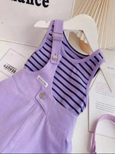 Load image into Gallery viewer, Summer Girls Clothing Set Trendy Striped Tank Top Purple Overalls 2Pcs Kids Outfits Korean Style Casual Baby Girl Clothes Set
