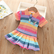 Load image into Gallery viewer, Girl's Summer fashion cute short sleeve  cartoon  rabbit embroidered rainbow strip baby girl princess dress
