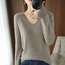 Load image into Gallery viewer, New Cashmere Women's V-neck Pullover Lace Neck Hollow Out Design Casual Knitted Long Sleeve Women's Sweater Autumn And Winter

