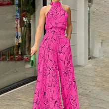Load image into Gallery viewer, Summer  women's wear with elegant waist-cinching sash-tie sleeveless off-shoulder long pants printed jumps
