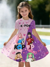 Load image into Gallery viewer, Kpop Cartoon Graphic Dress for Girls Funny Gift for Fan Harajuku Girl Clothes Summer Tops Short Sleeve Dress Children's Clothing
