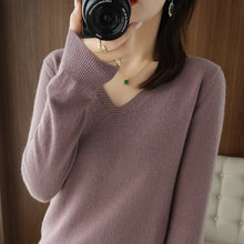 Load image into Gallery viewer, New Cashmere Women's V-neck Pullover Lace Neck Hollow Out Design Casual Knitted Long Sleeve Women's Sweater Autumn And Winter
