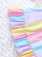 Load image into Gallery viewer, Girls' Summer Colorful Striped Ruffle Hem Dress Children's Summer Vacation Beach Play Suspender Dress
