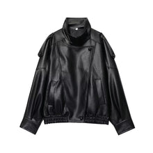 Load image into Gallery viewer, TFMLN 2025 Women Faux Leather Loose Jacket High Street Stand Collar Long Sleeve Coat Fashion Causal Zipper Outwear Autumn Winter
