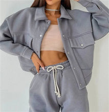 Load image into Gallery viewer, Women Tracksuit Matching Sets Two Pieces Set Single Button Jacket Coat Pockets Pants Suit Drawstring Trousers Sports Outfits
