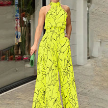 Load image into Gallery viewer, Summer  women's wear with elegant waist-cinching sash-tie sleeveless off-shoulder long pants printed jumps
