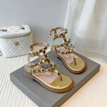 Load image into Gallery viewer, Summer children's beach shoes   style girls' Roman-style sandals with shiny rivets - classic vacation soft-soled sandals

