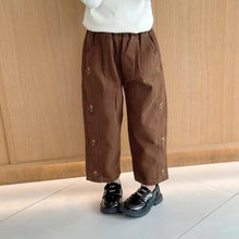 Load image into Gallery viewer, 2026 Spring Children Casual Pants 2-6T Girls Flower Embroidery Cotton Trousers Kids Elastic Waist Outdoor Pants Baby Girl Cloth
