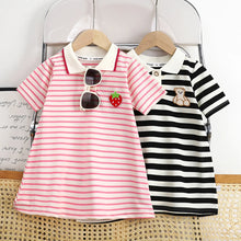 Load image into Gallery viewer, 2025 New Children's Dress Girls' Summer Korean Edition Striped Strawberry lapel Casual Dress 1-10 Years Old
