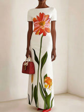 Load image into Gallery viewer, Women's Artistic Print Retro Slim-Fit Long Dress
