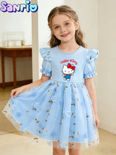 Load image into Gallery viewer, Girls' Hello Kitty Puff Sleeve Floral Tulle Dress
