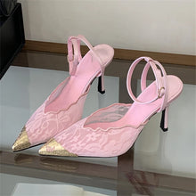Load image into Gallery viewer, Women's Retro Lace Patent Leather Slingback Pumps
