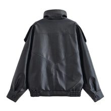 Load image into Gallery viewer, Women's Jacket Fall 2025 New Black Long Sleeve Pebble Faux Leather Jacket Motorcycle Style Personality Fashion
