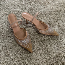 Load image into Gallery viewer, Women's Rhinestone Bright Mesh High Heel Slingback Pumps
