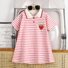 Load image into Gallery viewer, 2025 New Children's Dress Girls' Summer Korean Edition Striped Strawberry lapel Casual Dress 1-10 Years Old
