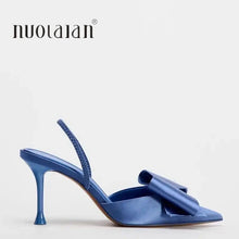 Load image into Gallery viewer, Women's Bow Knot Satin Pointed Toe Slingback Heeled Party Sandals
