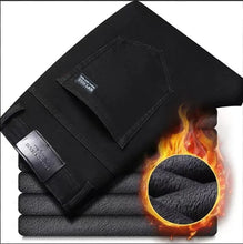 Load image into Gallery viewer, 2025 New Winter Men Black Straight Stretch Denim Thick Velvet Pants Warm Jeans Casual Fleece Line Trousers Male Plus Size
