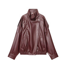 Load image into Gallery viewer, TFMLN 2025 Women Faux Leather Loose Jacket High Street Stand Collar Long Sleeve Coat Fashion Causal Zipper Outwear Autumn Winter
