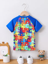 Load image into Gallery viewer, Summer Baby Boy Clothes Colorful Block Puzzle Print T-shirt Kids Short Sleeve Top for Boys 1-8 Years Breathable Quick Dry Tee
