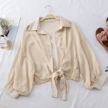 Load image into Gallery viewer, Summer Sun-protective Clothing Casual Loose Clothes Elegant Solid Color Tied Waist Blouse Bat Half Sleeve Button Chiffon Shirt
