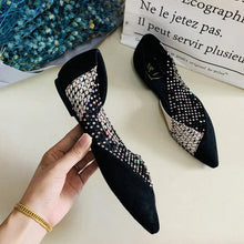 Load image into Gallery viewer, Women's Walking Sneakers, Lightweight Breathable Open Back Flats, Rhinestone Mesh Pointed Toe Dress Shoes for Party &amp; Banquet
