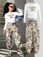 Load image into Gallery viewer, Girls' Letter Print Tee &amp; Camo Cargo Jogger Set
