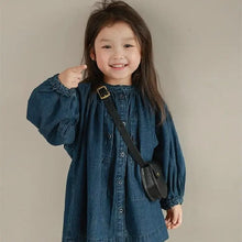 Load image into Gallery viewer, Girls' Cotton Puff Sleeve Denim Dress

