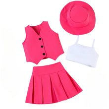 Load image into Gallery viewer, Summer Kids Clothes Girls' Trendy stuff Vacation Inner Wear With Suspenders Vest and Pleated Skirt With Hat 4 Pcs Set Clothing
