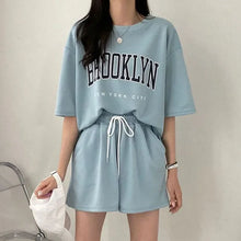 Load image into Gallery viewer, Women's Tracksuit Short Sets Sportswear Solid Print Shorts Sleeve Blouse Shorts Tracksuits Female Summer Casual Two Piece Sets
