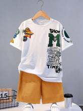 Load image into Gallery viewer, Summer Kids' Suit Boys' Loose Casual Crewneck Patterned Short-sleeved T-shirt and Shorts Comfortable Cool Tracksuit

