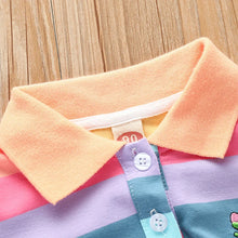 Load image into Gallery viewer, Girl's Summer fashion cute short sleeve  cartoon  rabbit embroidered rainbow strip baby girl princess dress
