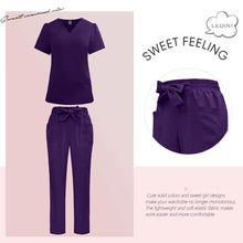 Load image into Gallery viewer, Surgical Uniforms Woman Fashion Bow Belt Nursing Scrubs Set Medical Uniform Top Pants Hospital Clinical Suits Beauty Spa Clothes

