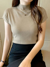 Load image into Gallery viewer, Women Summer Sexy Knitted Turtleneck Sleeveless T-Shirts Tops Solid Slim Fit Pullovers Causal Tees Female Streetwear Basics Tees
