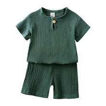 Load image into Gallery viewer, Cotton Linen Kids Clothes Girls Outfit Summer Boy Clothing Sets Solid Color Short Sleeve Tops Shorts Children Clothing 2-7 Years
