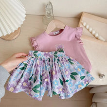 Load image into Gallery viewer, Summer Baby Girls Clothes Cotton Children's Clothing Sets for Kids  Butterfly Sleeve T-Shirts Flowers Print Shorts Two Piece
